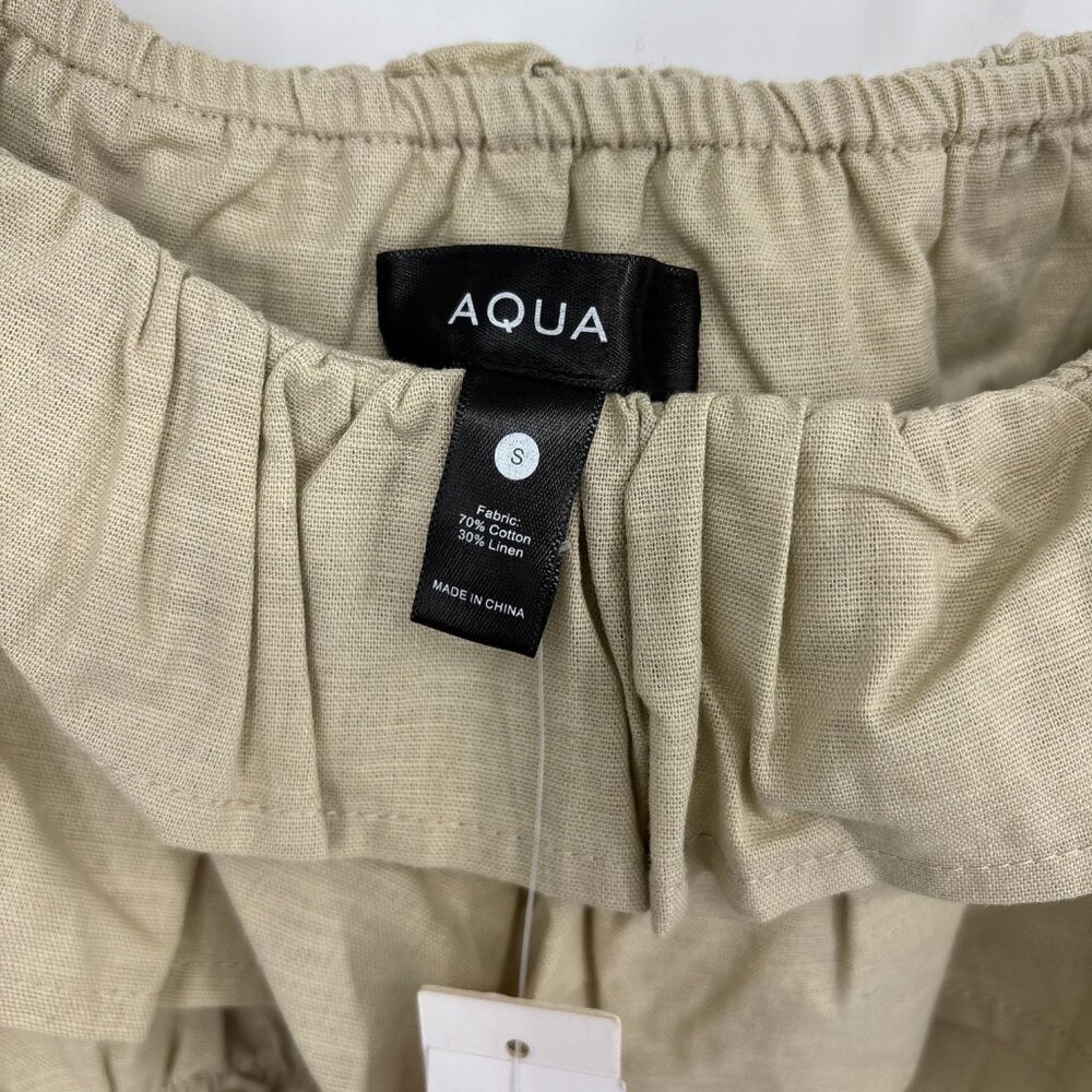 Aqua Women's Linen-Blend Tie Straps Ruffle Cropped Tank Top Green Size S NWT - Picture 4 of 5